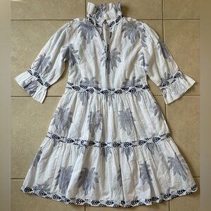 Wayan Women’s M Boho Palm Print Flare Sleeve Flowy Tiered Loose Fit Shirt Dress